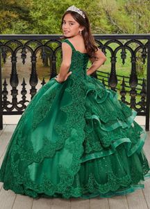 Girl Dresses Green Ball Gown V-neck Tulle Appliques Flower For Weddings Pageant Wedding Lace Beads Floral