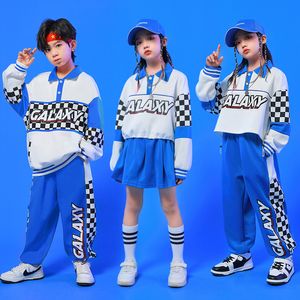 Stadiumkleding Hiphop-danskostuums voor kinderen Blauwe tops met lange mouwen Hiphopbroek Jazzprestaties Straat Rave-kleding