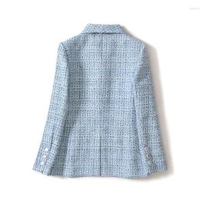 Kvinnorjackor Designer 2023 Tweed Suit Women Korean Slim Fashion Office Lady Long Sleeve Plaid Kortrockar Kvinnliga arbetskläder