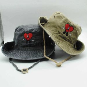 Cimri ağzı şapkalar unisex pamuk kot kepçe şapka kötü tavşan şapkası bob bahar/yaz katlanabilir işlemeli tencere şapkası gorras güneşlik gelgit şapka toptan j230829
