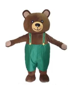 2024 Costume da mascotte da orso bruno caldo di fabbrica con pantaloni con bretelle verdi da indossare per adulti