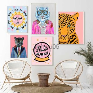 Metallmålning Sunshine Fashion Tiger Leopard Citat Camera Office Room Wall Canvas Målning Animal Panther Colorful Art Poster Print Home Decor X0829