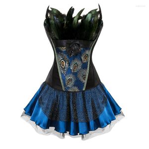 Bustiers Corsets 여성 Bullesque Halloween 의상 섹시한 깃털 고딕 양식 빈티지 코르셋 드레스 지나친 버스트 가슴 스커트 스팀 펑크 코르셀렛