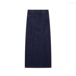 Röcke Frau Elegante Dunkelblaue Dünne Denim Bleistift Rock 2023 Frühling Weibliche Chic Feste Hohe Taille Midi Sexy Back Slit