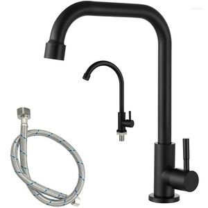 Kitchen Faucets G1/2 Black Stainless Steel Faucet Water Purifier Single Head Cold Taps Rotation Deck Mount Handle 9/16