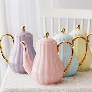 Mugs Macaroon Color Coffeeware redskap Keramik Keramik eftermiddag Tekanna Cup Set Pumpkin Shape Gardenia Tryckt Kaffe Kettle 230829