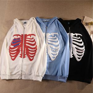 Kvinnor Hoodies Sweatshirts Y2K Skeleton Print Women Gothic Skulls Hooded Jacket Zip Up Retro Harajuku Fashion Streetwear Long Sleeve 230828