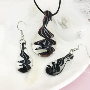 5 Set Black Lampwork Glass Murano Подвесное ожерелье Серьги мод