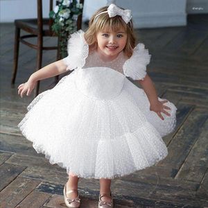 Girl Dresses Simple O-neck Cap Sleeves Flower Dress Blue Kid's Party A-line Dot Tulle First Holy Communion Gown