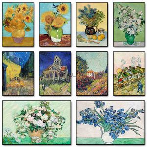 Famoso pintor van gogh série flor de amêndoa pintura em tela arte da parede abstrato céu estrelado girassol poster imprime decoração casa hkd230829