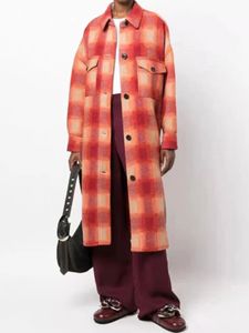 Women' Blend Coat Embroidery Plaid Single Breasted Long Sleeve Turn Down Collar 3 Color Loose 2023 Autumn Winter Jacket 230829