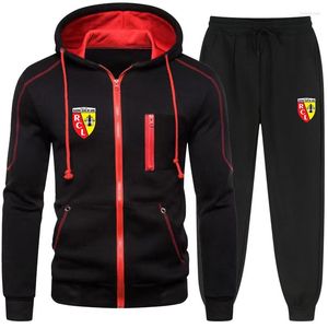 Herren-Trainingsanzüge 2023 Herren RC Lens Print Herbst Winter Fleece Cardigan Tops Reißverschluss Hoodies Jacke Kleidung Casual Sweatshirt Jogging Hosen