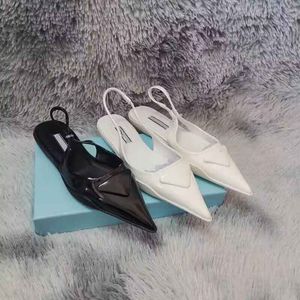 Damen-Sandale, gebürstete Slingback-Pumps, spitze Zehenpartie, Slingback-Pumps mit flachem Absatz, schwarz, weiß, rosa, Luxus-Designer-Schuhe mit Box 35–41 EU