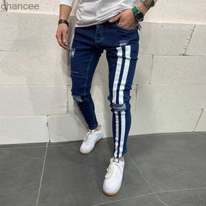 Youth Vitality Men's Skinny Jeans Trousers Ripped Reflective Stripe Stretch Men's Pants High Quality Everyday Casual Sports Jean HKD230829