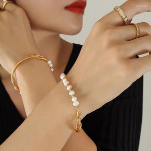 Link Bracelets Freshwater Pearl Personality Geometric Titanium Steel Bracelet Fashionable Temperament For The Ies High