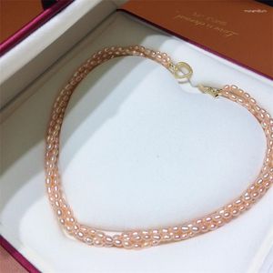 Girocollo HABITOO 3 fili 5-6mm Collana di perle d'acqua dolce coltivate barocche rosa 18 pollici Cuore OT Chiusura Gioielli Regalo affascinante Abbigliamento quotidiano