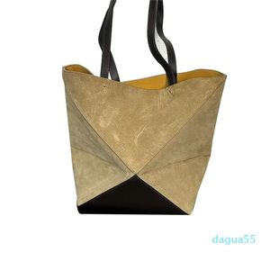 Fold Tote Shopping Bag Women Handbags Purse Leather Fashion Letters Color Block Shoulder Bags Large Capacity Pockets