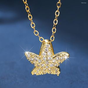 Pendant Necklaces Cute Animal Starfish Clavicle For Women Antique Gold Color White Zircon O Chain Necklace Birthday Jewelry Gift