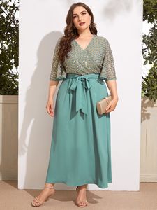 Plus size Dresses TOLEEN Women Plus Size Maxi Dresses Summer Green Luxury Designer Chic Elegant Plaid Evening Party Wedding Turkish Clothing 230828