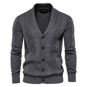 Męskie swetry Aiopeson Cotton Argyle Cardigan Mężczyźni swobodny pojedynczy kolor stały Kolor Business Cardigans Winter Fashion Sweter Man 230829