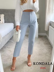 Men s jeans kondala kvinnor ljusblå chic mode kontor slitage raka byxor vintage hög midja blixtlåsfluga kvinnliga byxor 2023 230828