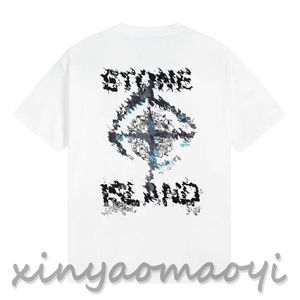 Stone-y006-4, maniche corte firmate, T-shirt da uomo e da donna, comoda e casual, stile multi-stampa bicolore in bianco e nero, targa di alta qualità