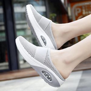 Slippers Women Walking Shoes Air Cushion Slip-On Orthopedic Ladies Platform Mules Mesh Lightweight Wedge Sneakers