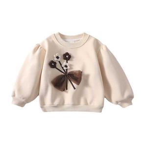 Hoodies Sweatshirts Baby Girls Sweatshirt Kids Fleece Thicken Hoodies Flower Pullover Fall Winter 1 To 6 Yrs Children's Warm Clothing Korean Style L0829