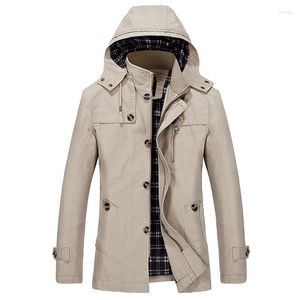 Trench da uomo 2023 giacche a vento con risvolto lungo giacca casual da uomo primavera autunno cotone abiti maschili uomo giacche con cappuccio tinta unita