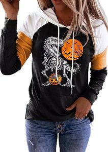 Designer moletom com capuz Halloween Hoodie Camiseta para mulheres Pumpkin Face Graphic Tees Tops Manga Longa Color Block Pulôver Camisa Pumpkin Face com capuz com capuz