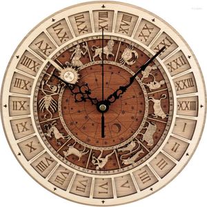 Wall Clocks 30cm Venice Astronomical Wooden Clock Creative Quartz Twelve Constellations Living Room Home Decor