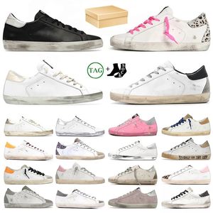 Superstar Mixed Leather Casual Shoes Graffiti Leopard-tryck Sneakers Classic Do-Old Dirty Shoe Snake Skin Heel Heel Glitter Slide Mid-Top Women Män storlek 36-45 med låda