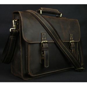 Laptop Bags Vintage Crazy Horse Genuine Leather Men Briefcase 15" Bag Work Business Shoulder Messenger Male Tote Handbag M088 230828