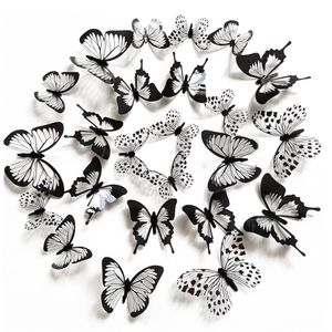 Wall Stickers 24 PcsSet Black White 3D Butterfly Wedding Decoration Bedroom Living Room Home Decor Butterflies Decals 230829
