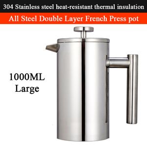Water Bottles Coffee Maker French Press Stainless Steel Espresso Machine High Quality DoubleWall Insulated Tea Pot 1000ml 230829