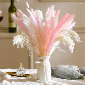 Decorative Flowers 60pcs Dried Pampas Grass Decor 17" White Pink Natural Pompous Bouquet Tail Wedding Arrangement Boho Home