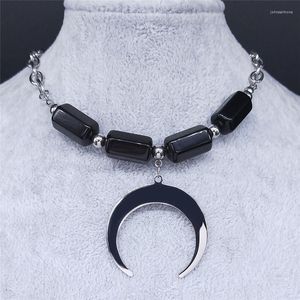 Pendant Necklaces 2023 Witchcraft Moon Stainless Steel Obsidian Charm Silver Color Chocker Necklace Women Jewelry Colgante N3107S04