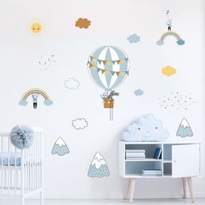 Adesivos de parede dos desenhos animados balão de ar azul arco-íris nuvens berçário removível decalque de vinil bebê meninas meninos quarto decoração de casa 230829