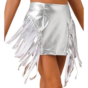 Skirts Shiny Women Metallic Tassel Pencil Invisible Zipper Back Fringe Bodycon Miniskirt For Dancing Rave Festival Show Clubwear