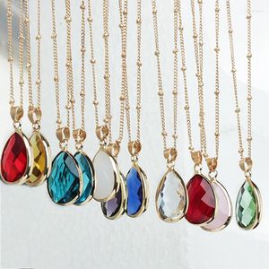 Colares Pingente 2023 Moda para Mulheres Homens Colorido Vidro Gota de Água Casal Colar 12 Mês Birthstone Jóias