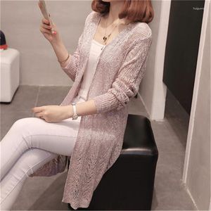 Kadın Sweaters Uzun Nedensel Hırka Kadınlar İçi Boş Örme Yaz Örgü Bayanlar V Yastık Kızlar hırkalar kollu jumper kadın