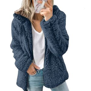 Damen Wollmischungen Frauen Herbst Winterjacke Weiblicher Mantel Kausal Weiche Kapuze Fleece Plüsch Warm Plus Size Kunstfell Flauschiger Reißverschluss Top Sudadera 230829