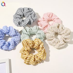 New Ponytail Hair Tie Rope Girl Women Soft Cloth Stretch Elastic Hair Bands Hair Ring Plaid Elegant Scrunchies Headband Gum Holder 2508