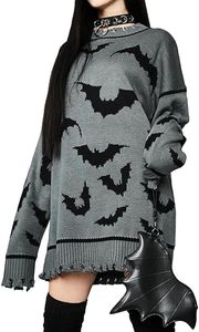 Women's Devil Oversized Sweater Batwing Long Sleeve Sweaters Casual BF Harajuku Gothic Loose Knit Pullover Jumper Tops