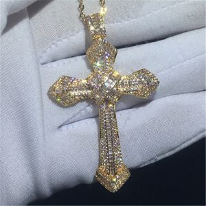 Modedesigner 14K Gold Long Diamond Cross Pendant 925 Sterling Silver Party Wedding Pendants Halsband för kvinnor Män Moissanite Jewelry Gift F137
