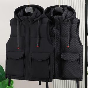 Gilet da uomo Autunno Oversize Gilet con cappuccio Uomo 2023 Plus Size L-8XL Nero Cerniera Senza maniche Giubbotti Inverno Casual Spessore Caldo Capispalla maschile