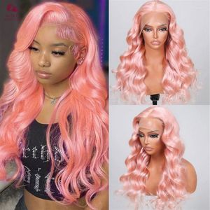 BeautyForeve Pink Lace Front Wig Loose Wave Human Hair Colored 13x4透明なスイス