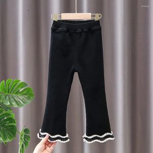 Calças 2023 calças infantis do bebê meninas leggings sólidos meninas primavera verão listrado boot corte calça crianças roupas