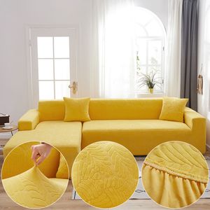 Stolskydd Jacquard Plush Fabric Yellow Sofa Cover för vardagsrum Solid Color All Inclusive Modern Elastic Corner Couch Slipcover 45010 230828