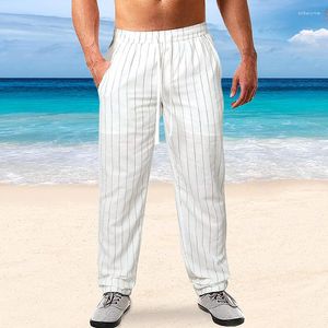 Pantaloni da uomo Pantaloni in cotone e lino da uomo estivi Slim Fit vita media con coulisse tasca a righe casual semplice classico traspirante